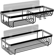 🚿 kienapanc shower caddy shelf 2-pack - wall mounted bathroom organizer with 12 hooks - store shampoo, conditioner, and more in matte black sus304 stainless steel logo