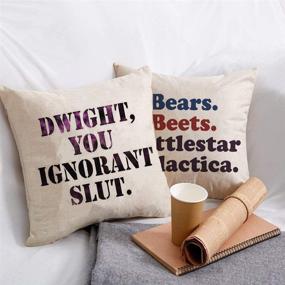 img 1 attached to 🐻 FOOZOUP The Office Dwight, You Ignorant S. Wedding Decor Farmhouse Style Cotton Linen Cushion Cover with Bears, Beets, Battlestar Galactica Words for Sofa Couch 18x18 Inch(2 Pack) - Enhanced for SEO