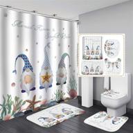 🧜 transform your bathroom with gehydy christmas mermaid gnome shower curtain set: 4pcs including non-slip rug, toilet lid cover, bath mat, and 12 hooks - durable & waterproof! logo