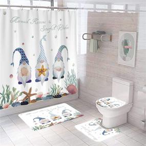 img 3 attached to 🧜 Transform Your Bathroom with Gehydy Christmas Mermaid Gnome Shower Curtain Set: 4Pcs Including Non-Slip Rug, Toilet Lid Cover, Bath Mat, and 12 Hooks - Durable & Waterproof!