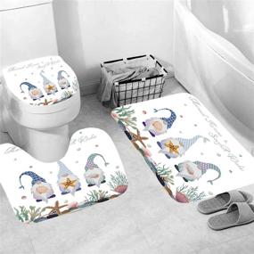 img 2 attached to 🧜 Transform Your Bathroom with Gehydy Christmas Mermaid Gnome Shower Curtain Set: 4Pcs Including Non-Slip Rug, Toilet Lid Cover, Bath Mat, and 12 Hooks - Durable & Waterproof!