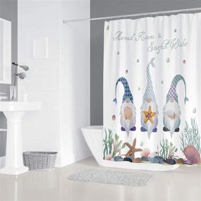 img 1 attached to 🧜 Transform Your Bathroom with Gehydy Christmas Mermaid Gnome Shower Curtain Set: 4Pcs Including Non-Slip Rug, Toilet Lid Cover, Bath Mat, and 12 Hooks - Durable & Waterproof!