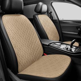 img 4 attached to 🚗 ISFC INSURFINSPORT Luxury PU Car Seat Covers - 1 Pair Protectors for Front Seats, Diamond Check Design, Non-Slip & Easy to Clean, Universal Fit for Most Cars (Beige)