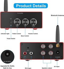 img 3 attached to Компактный Bluetooth 5.0 мини-устройство усиления стерео-звука для домашних колонок - 50W x 2, усилитель Class D Hi-Fi с регулировкой басов и высоких частот (красный)