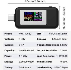 img 2 attached to 💻 USB Type-C Tester USB Power Meter, USB C Voltage & Current Tester 0-5A 4-30V, USB-C Charger Tester with Color Display, Type C Voltmeter Ammeter