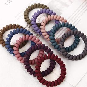 img 1 attached to 🌈 Multicolor Hair Ties for Thick Hair - 10 Pack, Coil Elastics for Women and Girls, No Crease Spiral Hair Coils, Matte Finish Telephone Cord Plastic Hair Ties