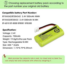 img 2 attached to 🔋 6-Pack iMah BT18433 BT28433 2.4V 750mAh Ni-MH Battery Pack for Enhanced Compatibility with AT&amp;T, VTech Cordless Phone Models - CS6219, CS6229, DS6301, DS6151, DS6101, BT184342, BT284342, BT-1011, BT-1018, BT-1022, BT-1031