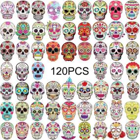 img 4 attached to 💀 120 Dia de los Muertos Skull Stickers - Halloween Sugar Skull Decals for Laptop, Water Bottle, Luggage, Bike, Computer
