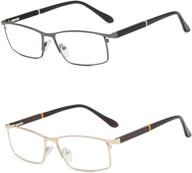 men's blue light blocking reading glasses - full metal frame, anti-fatigue readers (set of 2, gold & gun-gray) logo