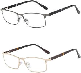 img 4 attached to Men's Blue Light Blocking Reading Glasses - Full Metal Frame, Anti-Fatigue Readers (Set of 2, Gold & Gun-Gray)