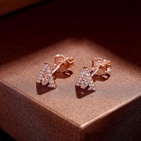 img 1 attached to 💎 Girls' CZ Alphabet Letter Initial Stud Earrings - 14K Rose Gold Plated S925 Sterling Silver Post CZ Hypoallergenic Stud Earrings for Women, Baby Girls