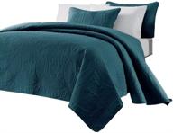 chezmoi collection austin king size teal oversized bedspread coverlet set: 3-piece logo