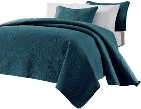 img 4 attached to Chezmoi Collection Austin King Size Teal Oversized Bedspread Coverlet Set: 3-Piece