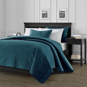 img 3 attached to Chezmoi Collection Austin King Size Teal Oversized Bedspread Coverlet Set: 3-Piece