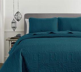 img 2 attached to Chezmoi Collection Austin King Size Teal Oversized Bedspread Coverlet Set: 3-Piece