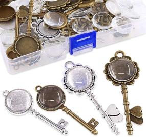 img 1 attached to 🔑 Swppet 48Pcs 2 Styles Keys Pendant Trays Kit: Bronze Vintage & Sliver Keys with Glass Dome Tiles Cabochon