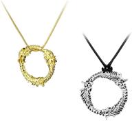 dragon skyrim pendants - 2pcs set: silvertone & gold plated sweater chain necklaces with dragon round charms, ideal for fans of the elder scrolls 5 logo