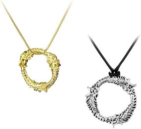 img 1 attached to Dragon Skyrim Pendants - 2PCS Set: Silvertone & Gold Plated Sweater Chain Necklaces with Dragon Round Charms, Ideal for Fans of The Elder Scrolls 5