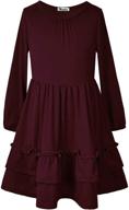 👗 mirawise girls long sleeve ruffled twirly dresses: cotton fancy sundress a-line swing dress for ages 4-13 years logo