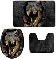 hugs idea cool 3d dinosaur animal pattern non-slip soft bath mat set: enhance your bathroom decor with 3-piece rug/contour/lid cover logo