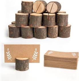 img 4 attached to Jofefe 20Pcs Premium Rustic Place Card Holders and 24Pcs Kraft Table Place Cards with Wood Table Number Holders, Wood Photo Holders, Name Card Photo Picture Holders for Thanksgiving, Wedding Party