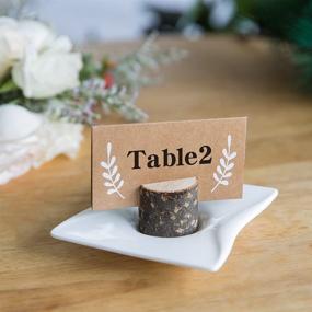 img 3 attached to Jofefe 20Pcs Premium Rustic Place Card Holders and 24Pcs Kraft Table Place Cards with Wood Table Number Holders, Wood Photo Holders, Name Card Photo Picture Holders for Thanksgiving, Wedding Party