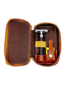 img 3 attached to 🧳 Parker Safety Razor SADDLE BROWN Genuine Leather Zippered Travel Case with Compartment - Ideal for Double Edge Safety Razors and Blades