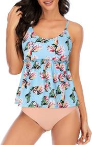 img 4 attached to Tankini Swimsuits Athletic Swimming Blue Flower