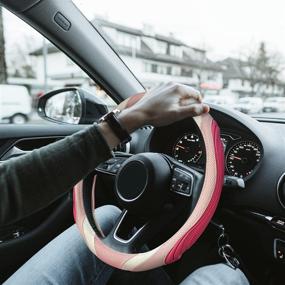 img 1 attached to XCBYT Car Sport Steering Wheel Covers - Pink Automotive Universal 14