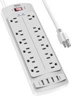 💡 alestor power strip surge protector with 12 outlets, 4 usb ports, and 6ft extension cord - 1875w/15a, etl listed (white/grey) - ideal for home, office, dorm essentials - 2700 joules логотип