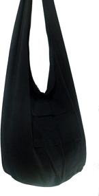 img 3 attached to 🌸 Unique Asian East Hippie Hobo Cotton Sling Cross-body Handmade Bag, Black, Medium Size - a Rare Find!