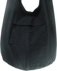 img 2 attached to 🌸 Unique Asian East Hippie Hobo Cotton Sling Cross-body Handmade Bag, Black, Medium Size - a Rare Find!