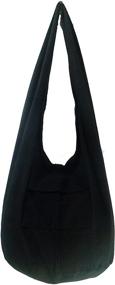 img 4 attached to 🌸 Unique Asian East Hippie Hobo Cotton Sling Cross-body Handmade Bag, Black, Medium Size - a Rare Find!