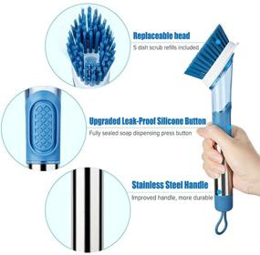 img 2 attached to 🧽 Dish Scrub Brush with Soap Dispenser for Kitchen | Scotch Brite Sponges for Dishes | Dish Scrubber with Handle for Sink | Cups, Bowls, Pots | Cleaning Sponge Dishwand Refill Set | 5 Replacement Heads (Blue)