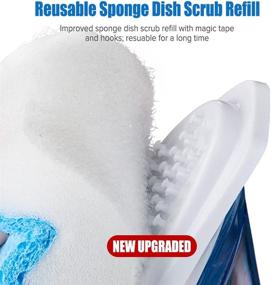 img 1 attached to 🧽 Dish Scrub Brush with Soap Dispenser for Kitchen | Scotch Brite Sponges for Dishes | Dish Scrubber with Handle for Sink | Cups, Bowls, Pots | Cleaning Sponge Dishwand Refill Set | 5 Replacement Heads (Blue)