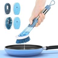 🧽 dish scrub brush with soap dispenser for kitchen | scotch brite sponges for dishes | dish scrubber with handle for sink | cups, bowls, pots | cleaning sponge dishwand refill set | 5 replacement heads (blue) logo