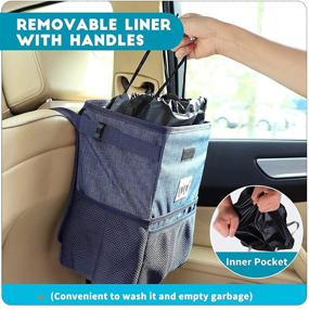 img 3 attached to 🚗 Large Waterproof Car Trash Can with Lid, Reusable Removable Liner, Leak-Proof Bin, Storage Pockets, and Collapsible Hanging Organizer