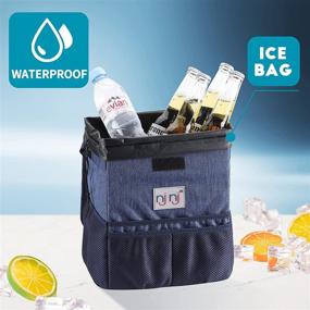 img 1 attached to 🚗 Large Waterproof Car Trash Can with Lid, Reusable Removable Liner, Leak-Proof Bin, Storage Pockets, and Collapsible Hanging Organizer