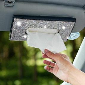 img 4 attached to 🚗 LZLRUN Sparkling Crystal Car Sun Visor Tissue Case PU Leather Holder - Hand-Made Bling Bling Auto Napkin Holder for Women