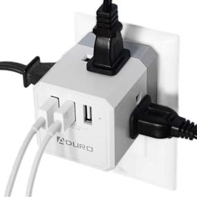 img 4 attached to 🔌 Aduro PowerUp Squared Wall Plug Extender: Универсальный настенный удлинитель розетки с USB-зарядкой и защитой от скачков напряжения, 3 многоразовых розетки и 3 USB-порта (белый)