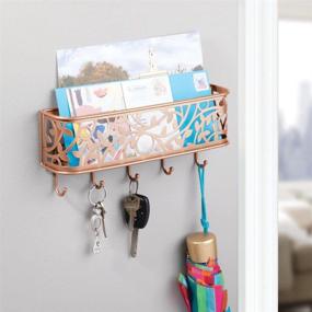 img 3 attached to MDesign Wall Mount Metal Entryway Storage Organizer Mail Sorter Basket With 5 Hooks - Letter Storage & Organization