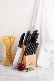 img 1 attached to Premium Sunbeam Granger Cutlery Set: 14-Piece Black Set with Wood Block