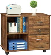 🗄️ greenforest wooden file cabinet 2 drawers lateral file cabinet with lock rolling mobile filing cabinets for home office printer stand - open storage shelves fit letter size or a4 folders, walnut logo