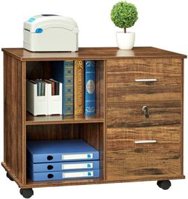 img 4 attached to 🗄️ GreenForest Wooden File Cabinet 2 Drawers Lateral File Cabinet with Lock Rolling Mobile Filing Cabinets for Home Office Printer Stand - Open Storage Shelves Fit Letter Size or A4 Folders, Walnut