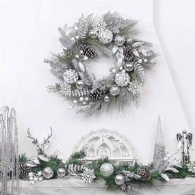 img 2 attached to 🎄 Valery Madelyn Pre-Lit Frozen Winter Silver White Christmas Garland - 6ft with 20 LED Lights, Ball Ornaments & Battery Operated - Perfect Xmas Decor for Front Door, Window, Fireplace Mantle