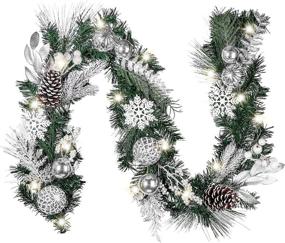 img 4 attached to 🎄 Valery Madelyn Pre-Lit Frozen Winter Silver White Christmas Garland - 6ft with 20 LED Lights, Ball Ornaments & Battery Operated - Perfect Xmas Decor for Front Door, Window, Fireplace Mantle