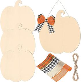 img 4 attached to 🎃 Versatile Pumpkin Cutouts Set with Jute Twine and Ribbons for Festive Fall Decorations