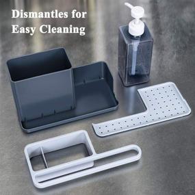 img 2 attached to 🧼 Nieifi Kitchen Sink Caddy Organizer: Elegant Hand & Dish Soap Dispenser + Spare Pump, Brush Holder - Plastic Gray