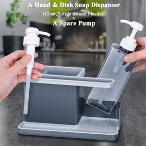 img 3 attached to 🧼 Nieifi Kitchen Sink Caddy Organizer: Elegant Hand & Dish Soap Dispenser + Spare Pump, Brush Holder - Plastic Gray