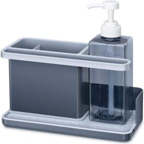 img 4 attached to 🧼 Nieifi Kitchen Sink Caddy Organizer: Elegant Hand & Dish Soap Dispenser + Spare Pump, Brush Holder - Plastic Gray